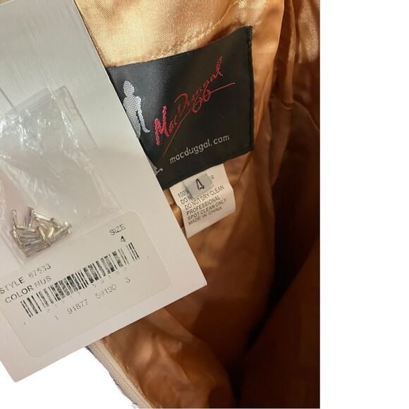 Mac Duggal 4 Nude Silver Cap Sleeve V Neck Midi Gown Art Deco Tea Length 67533 - Picture 14 of 16